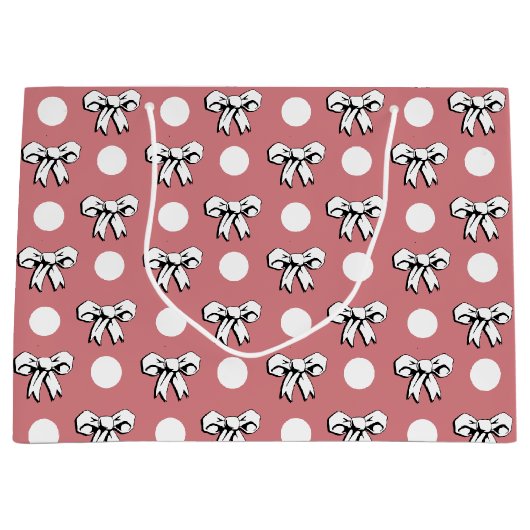 水玉模様&ボーズピンク白黒レトロスタイル ラージペーパーバッグ (正面)