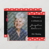 水玉模様&レッドバブル80誕生祝い 招待状 (正面/裏面)