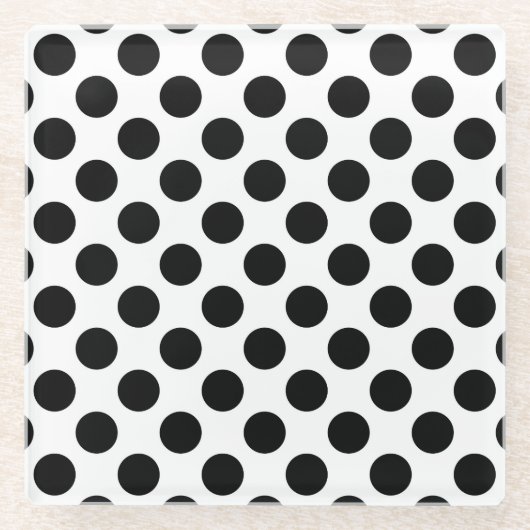 水玉模様、水玉模様パターン、白黒 ガラスコースター (正面)