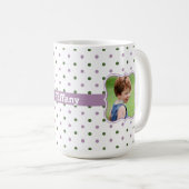 水玉模様（紫色のリボンフォトフレーム付き） コーヒーマグカップ (正面右)