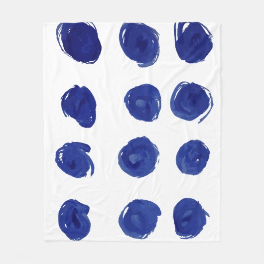 水玉模様、藍青の水色。 フリースブランケット (正面)