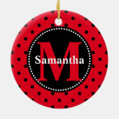 水玉模様（赤と黒） パーソナライズされた セラミックオーナメント (裏面)