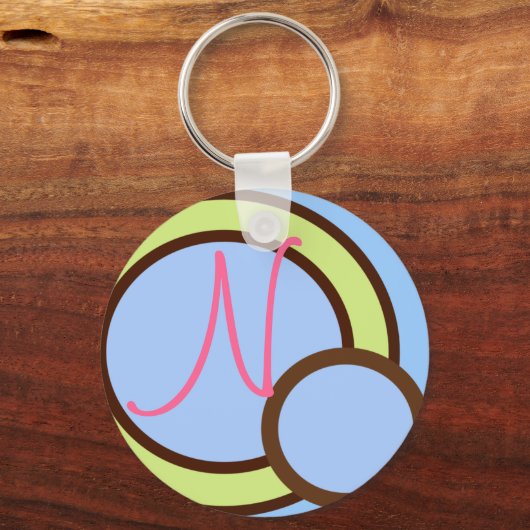 水玉模様 – 青 – モノグラムキーチェーン キーホルダー (正面)