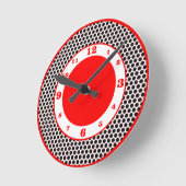 水玉模様 – 黒、白、赤 ラウンド壁時計 (傾斜)