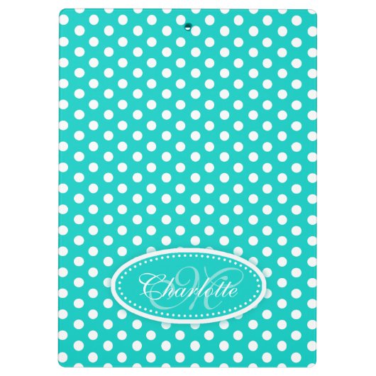 水玉模様aquaあなたの名前とイニシャルクリップボードを追加 クリップボード (裏面)