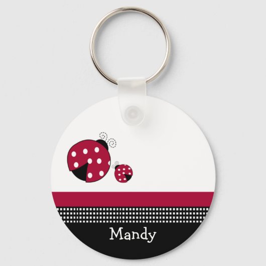 水玉模様LADYBUGS有利または名前タグKEYCHAIN キーホルダー (正面)