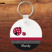 水玉模様LADYBUGS有利または名前タグKEYCHAIN キーホルダー (正面)
