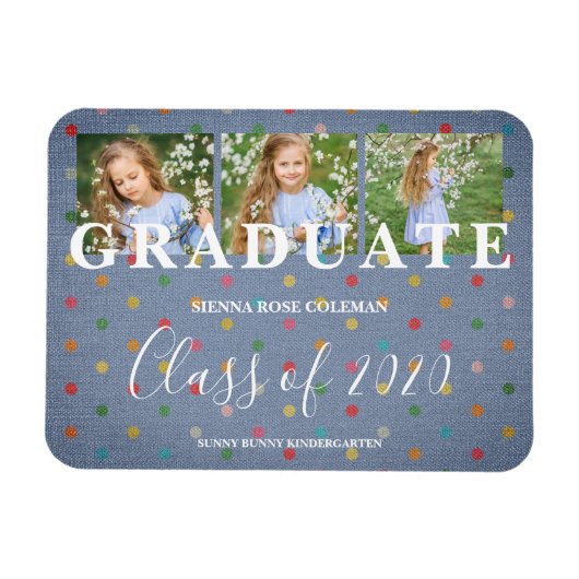 水玉模様Pre-K卒業生3枚フォトテキスタイルのテクスチャ マグネット (横)