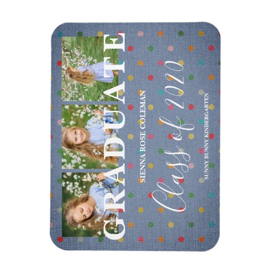 水玉模様Pre-K卒業生3枚フォトテキスタイルのテクスチャ マグネット (縦)