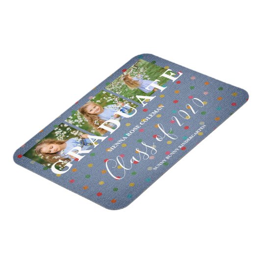 水玉模様Pre-K卒業生3枚フォトテキスタイルのテクスチャ マグネット (左側)