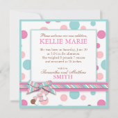 水玉赤ちゃん女の子のご報告 案内状 (裏面)