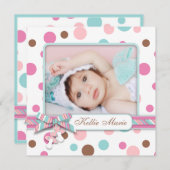 水玉赤ちゃん女の子の発表 案内状 (正面/裏面)