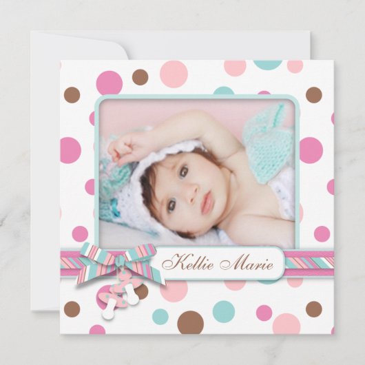 水玉赤ちゃん女の子の発表 案内状 (正面)