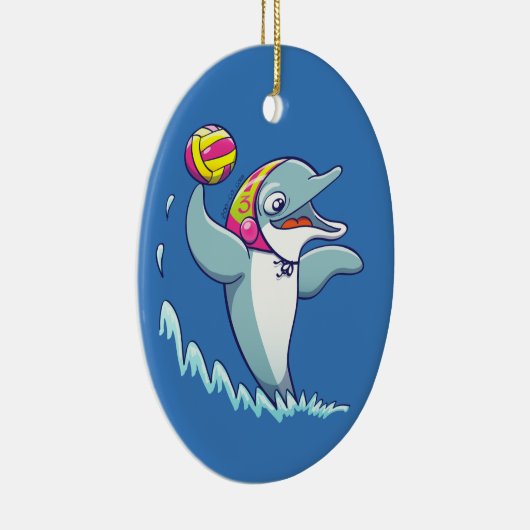 水球を遊んでいる間球を投げているイルカ セラミックオーナメント (右)