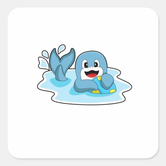 水球付きイルカ スクエアシール (正面)