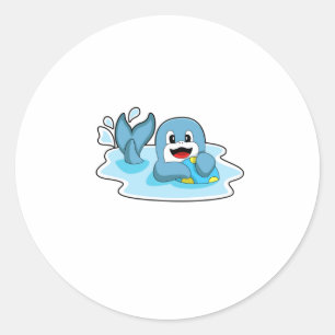 水球付きイルカ ラウンドシール
