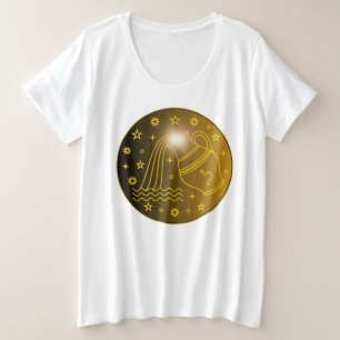 水瓶座のゾディアックエンブレム ミニマルな天体シンボル プラスサイズTシャツ