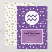 水瓶座のゾディアックカラー招待状テンプレート 招待状 (正面/裏面)