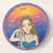 水瓶座の占星術の少女が青い星空の下にいる コースター (正面)