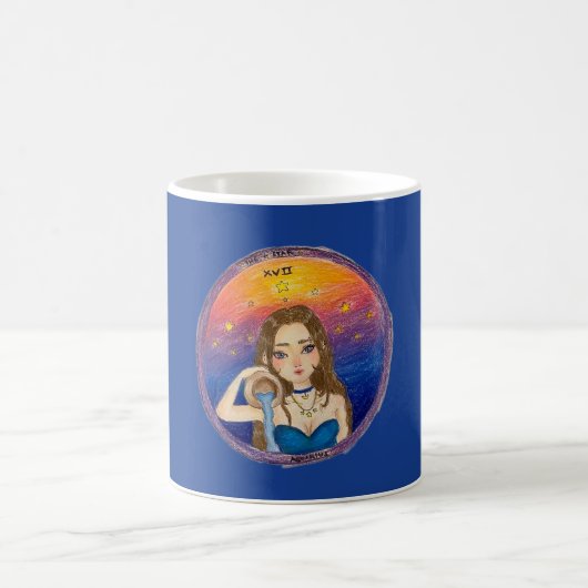 水瓶座の占星術の少女が青い星空の下にいる コーヒーマグカップ (中央)