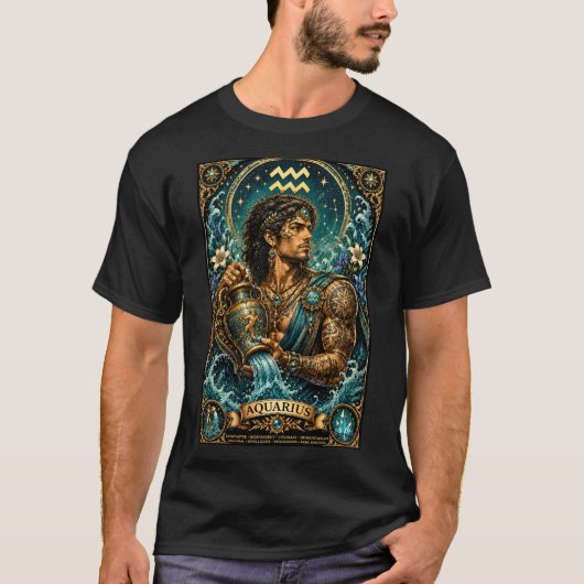 水瓶座の天体男性風デザイン Tシャツ (正面)