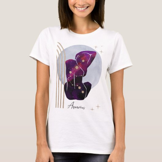 水瓶座の女性用ブルー+パープルデザイン Tシャツ (正面)