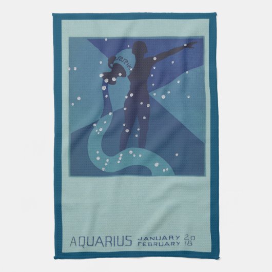 水瓶座の星座、ヴィンテージ占星術 キッチンタオル (縦)