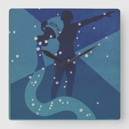 水瓶座の星座、ヴィンテージ占星術 スクエア壁時計 (正面)