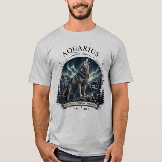 水瓶座の狼の星座Tシャツ Tシャツ (正面)