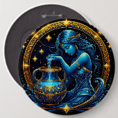 水瓶座の美しいデジタルイラスト 缶バッジ (正面&裏面)