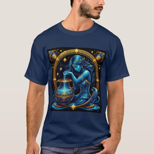 水瓶座の美しいデジタルイラスト Tシャツ (正面)