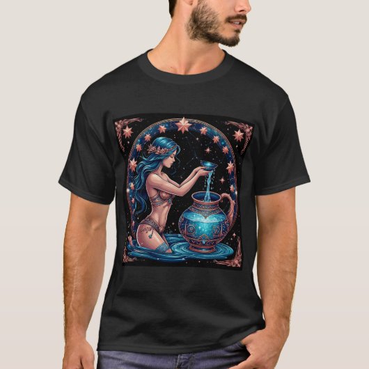 水瓶座の美しいデジタルイラスト Tシャツ (正面)
