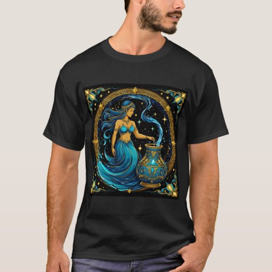 水瓶座の美しいデジタルイラスト Tシャツ (正面)