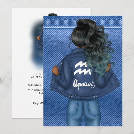 水瓶座の誕生日パーティー招待状 招待状 (正面/裏面)