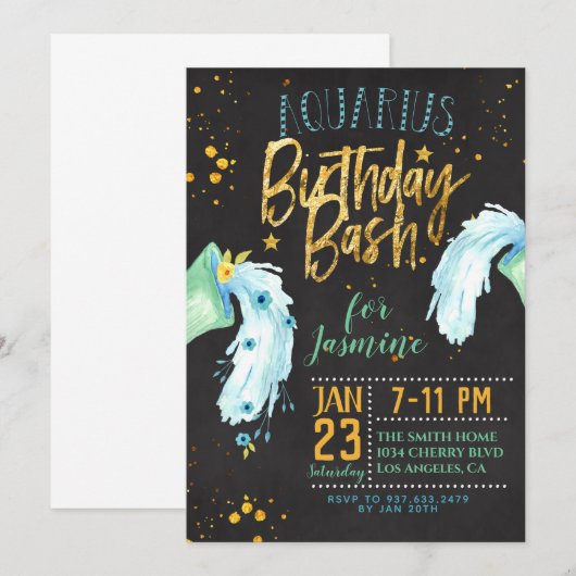 水瓶座の誕生日 招待状 (正面/裏面)