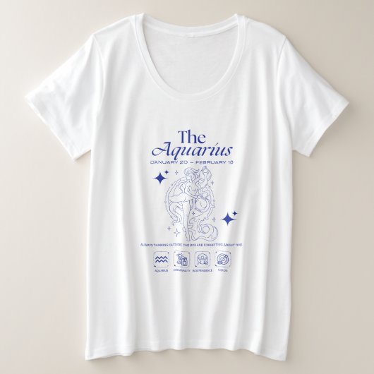 水瓶座オリジナルアストロジーラインアート プラスサイズTシャツ (デザイン正面)