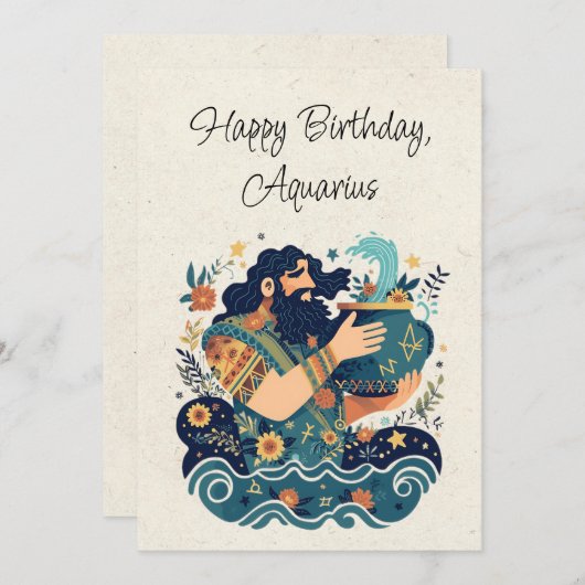 水瓶座・みずがめ座の誕生日カード フラットカード (正面/裏面)