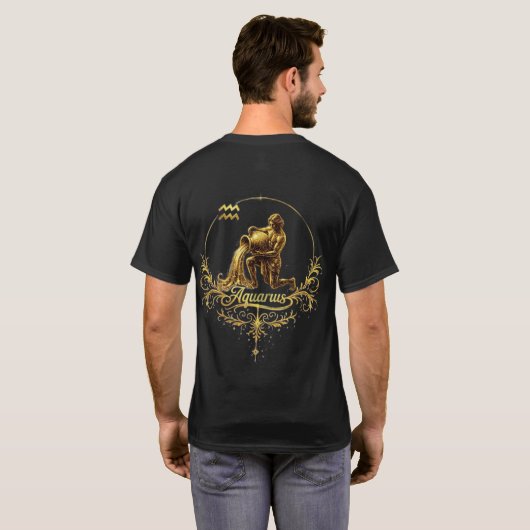 水瓶座 ユニーク 星座、星のサイン Tシャツ (裏面フル)