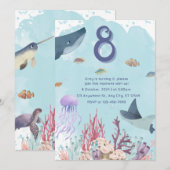 水生海洋動物の誕生日招待状 招待状 (正面/裏面)