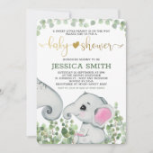 水男女兼用色の象の赤ちゃんシャワー 招待状 (正面)