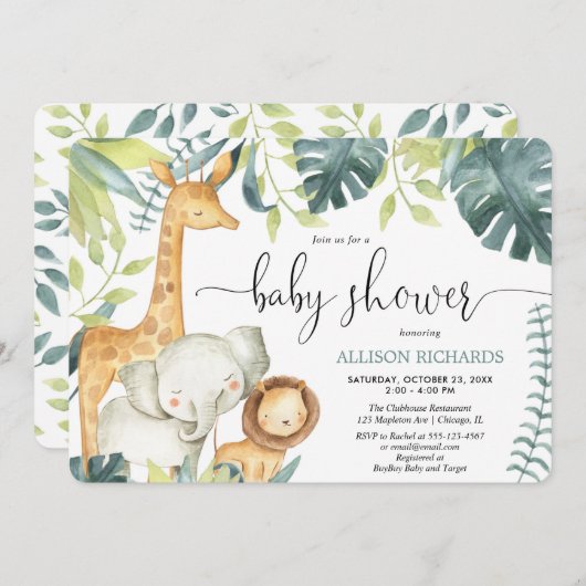 水男女兼用色サファリのジャングル動物 招待状 (正面/裏面)