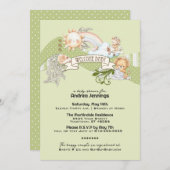 水男女兼用色ソフトグリーンベイビーシャワー 招待状 (正面/裏面)