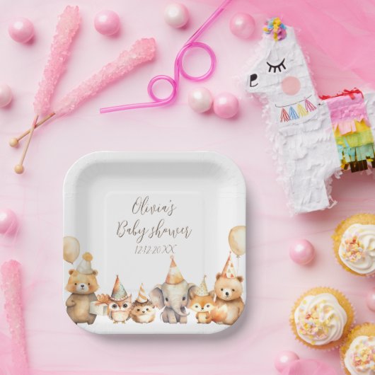 水男女兼用色動物の赤ちゃんシャワー ペーパープレート (パーティー)