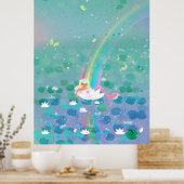 水百合の子供たちのイラストレーションで休んでいる人魚 ポスター (キッチン)