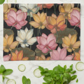 水百合ピンク黄色（黒） キッチンタオル (折り畳み)