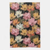 水百合ピンク黄色（黒） キッチンタオル (縦)