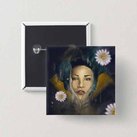 水百合人魚のピン 缶バッジ (正面&裏面)