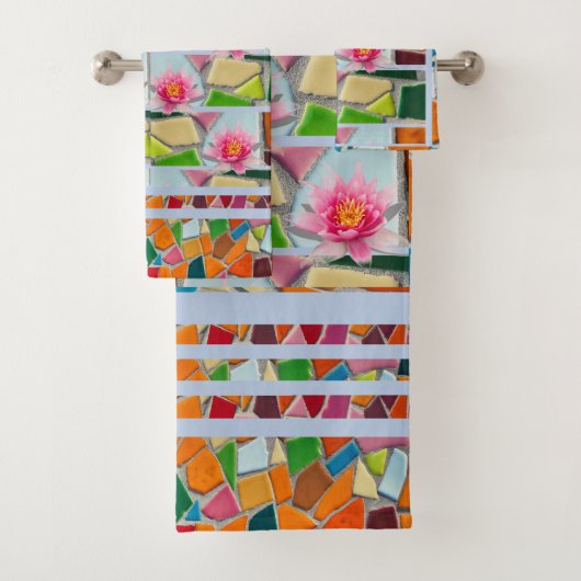 水百合明るい青グレーのモザイクパターン バスタオルセット (インサイチュ)