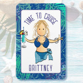 水着おもしろい着の漫画の女性ドリンクのクルーズドア マグネット