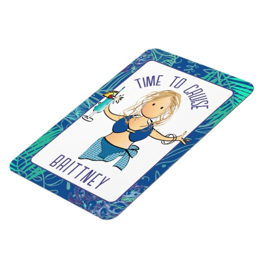 水着おもしろい着の漫画の女性ドリンクのクルーズドア マグネット (左側)